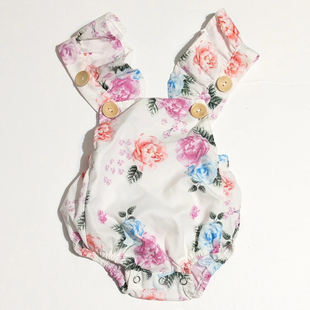 Harper Liz Floral Ruffled Baby Girls Romper Size: 6mo
